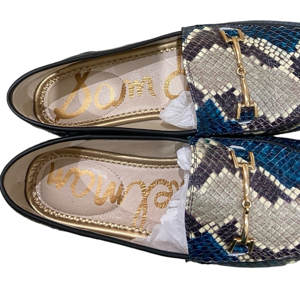 Sam Edelman Loraine teal blue snakeskin print leather slip on loafers size 7.5 - Picture 10 of 13